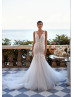 Beaded Ivory Lace Glitter Tulle Open Back Sexy Wedding Dress